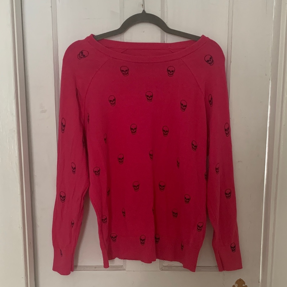 Torrid 00 Hot Pink Raglan Skull Sweater
